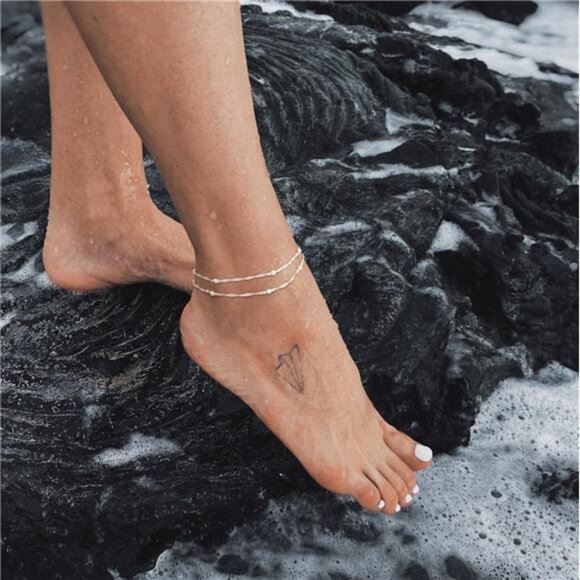 Sterling Silver Ankle Bracelets for Women: Dainty Layered Waterproof Anklet for - Picture 3 of 7